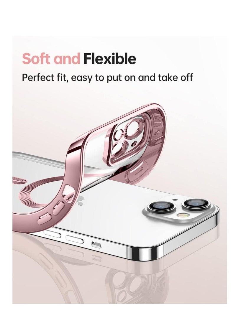 Wtech - Magsafe Shockproof Luxury Plating Hybrid Clear PC Case Cover For Apple iPhone 15 Plus 2023 Rose Gold - Image 1