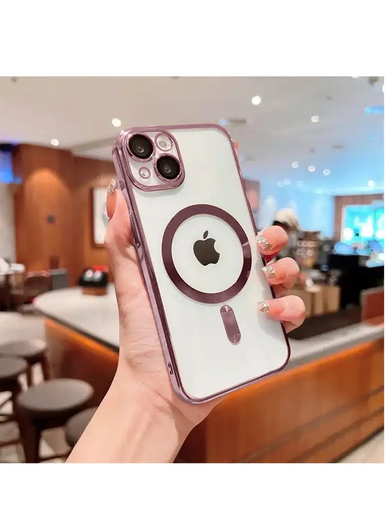 Wtech - Magsafe Shockproof Luxury Plating Hybrid Clear PC Case Cover For Apple iPhone 15 Plus 2023 Rose Gold - Image 1