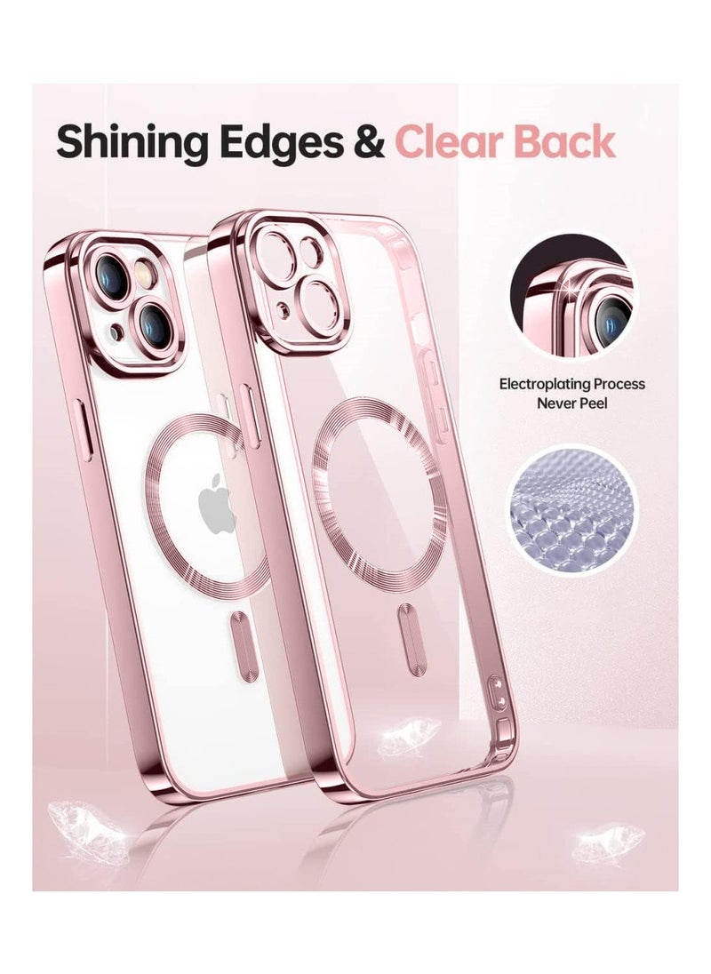 Wtech - Magsafe Shockproof Luxury Plating Hybrid Clear PC Case Cover For Apple iPhone 15 Plus 2023 Rose Gold - Image 1
