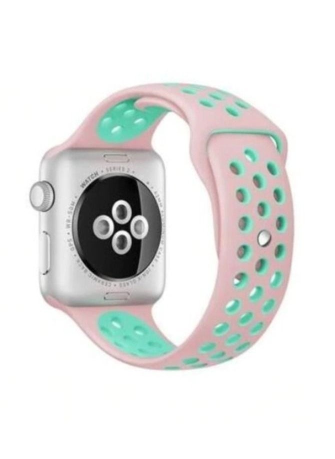 VITION - Sport Band Compatible with Apple Watch Strap Soft Silicone Replacement Wristband for iWatch Series 7/6/5/4/3/2/1/SE Nike+/Sports Edition (45mm/44mm/42mm,pink green) - Image 1