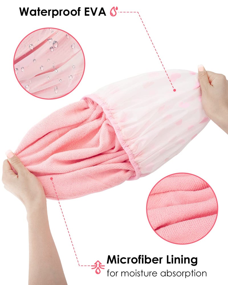 Auban Shower Cap, Shower Cap for Women Terry Cloth Lined EVA Exterior Reusable Double Layer Waterproof, Large Bath Hair Cap, Hotel Travel Essentials Accessories Cleaning Supplies(Pink) - Image 3