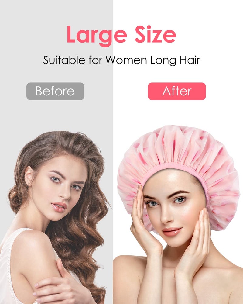 Auban Shower Cap, Shower Cap for Women Terry Cloth Lined EVA Exterior Reusable Double Layer Waterproof, Large Bath Hair Cap, Hotel Travel Essentials Accessories Cleaning Supplies(Pink) - Image 4