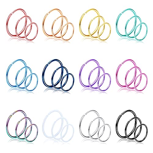 Drperfect 36Pcs 20G Nose Ring Hoop for Women Men 316L Stainless Steel Helix Tragus Lip Septum Ring Cartilage Earring Hoop Piercing Jewelry - Image 1