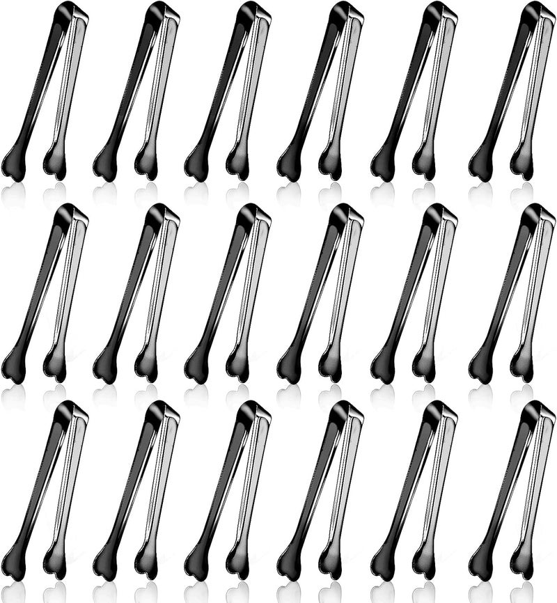 Dmoera 18 Pack Premium Small Serving Tongs, Mini Stainless Steel Appetizer Tongs Black 4.33Inch - Image 1