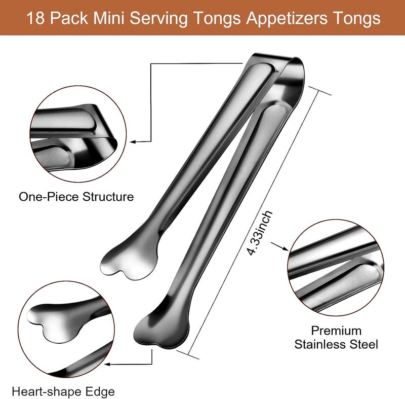 Dmoera 18 Pack Premium Small Serving Tongs, Mini Stainless Steel Appetizer Tongs Black 4.33Inch - Image 2