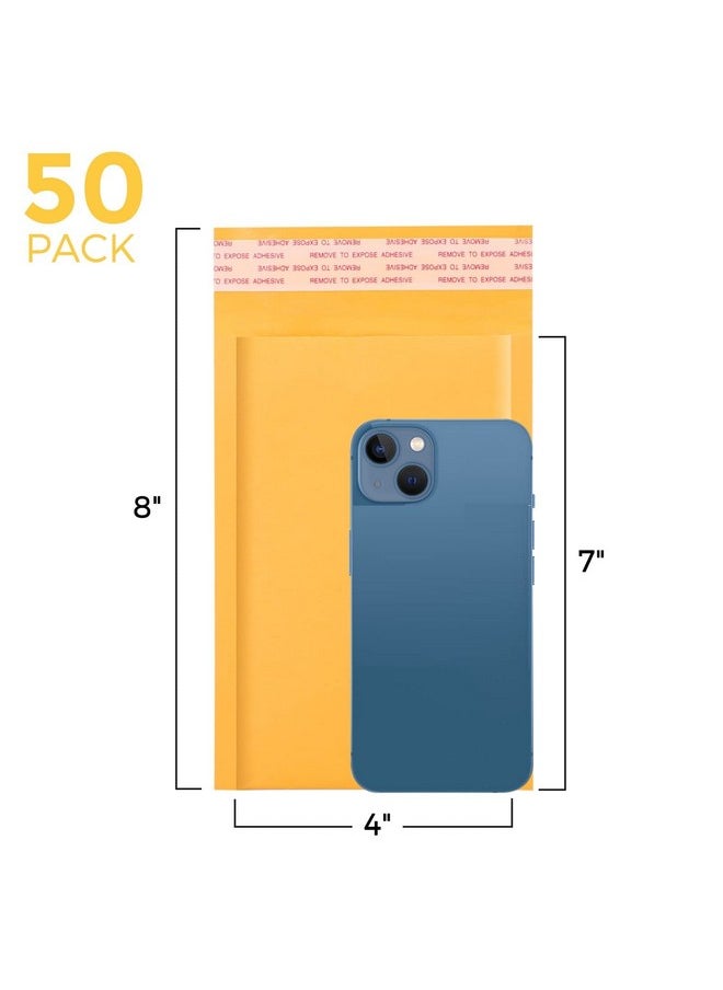 Fuxury Fuxury Kraft Bubble Mailer 4x8” 50Pack Strong Adhesion Padded Envelopes Thick Bubble Envelopes Usable Size 4x7" Waterproof Cushioned Bubble Mailers Packaging for Small Business #000 Yellow  - Image 2