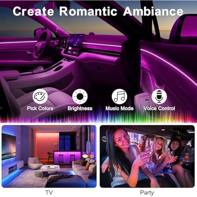 GraGra 4Pcs Wireless Led Lights For Car Interior 7 Colors Led Closet Light Wireless Touch Light 7 Colors Interior Car Lights Usb Rechargeable Automotive Neon Accent Light Kits - Image 3