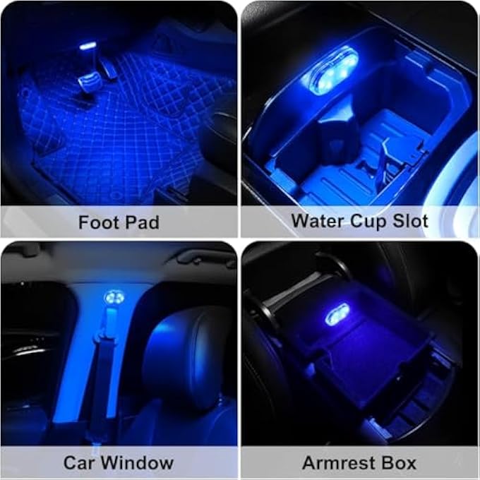GraGra 4Pcs Wireless Led Lights For Car Interior 7 Colors Led Closet Light Wireless Touch Light 7 Colors Interior Car Lights Usb Rechargeable Automotive Neon Accent Light Kits - Image 2