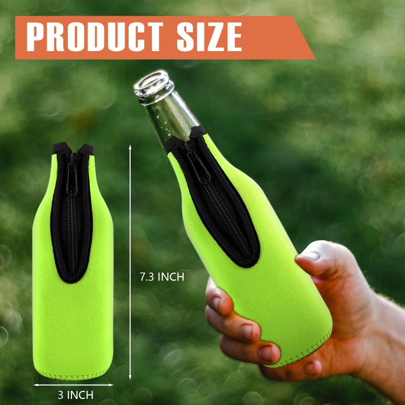 TOPOKO Beer Bottle Insulator Sleeve Different Color. Zip-up Bottle Jackets. Keeps Beer Cold and Hands Warm. Classic Extra Thick Neoprene with Stitched Fabric Edges, Enclosed Bottom (set of 12 color) - Image 4