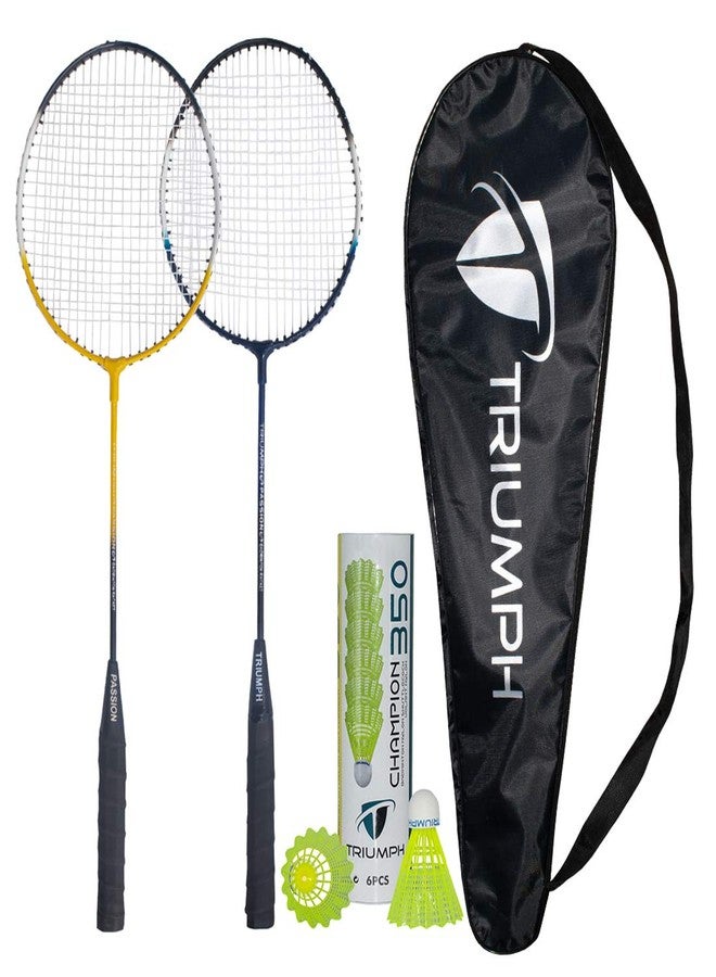 TRIUMPH Badminton Racquet, TRIUMPH Passion Badminton Racket Set- 2 Pc Badminton Racket with 6 Pc TRIUMPH CHAMPION-350 Nylon Shuttlecock and Full Racket Cover to Carry Both Rackets, Perfect for Adults - Image 1