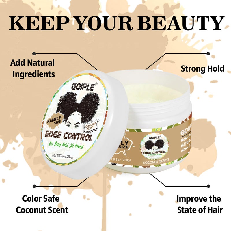 Goiple 8.8 OZ Edge Control Wax for Women Strong Hold Non-greasy Edge Control Smoother Edge Wax, Edge Wax Styling Gel Edge Control for Black Hair No Flaking, Strong Hold Water-based Edge Stay Gel Coconut - Image 3