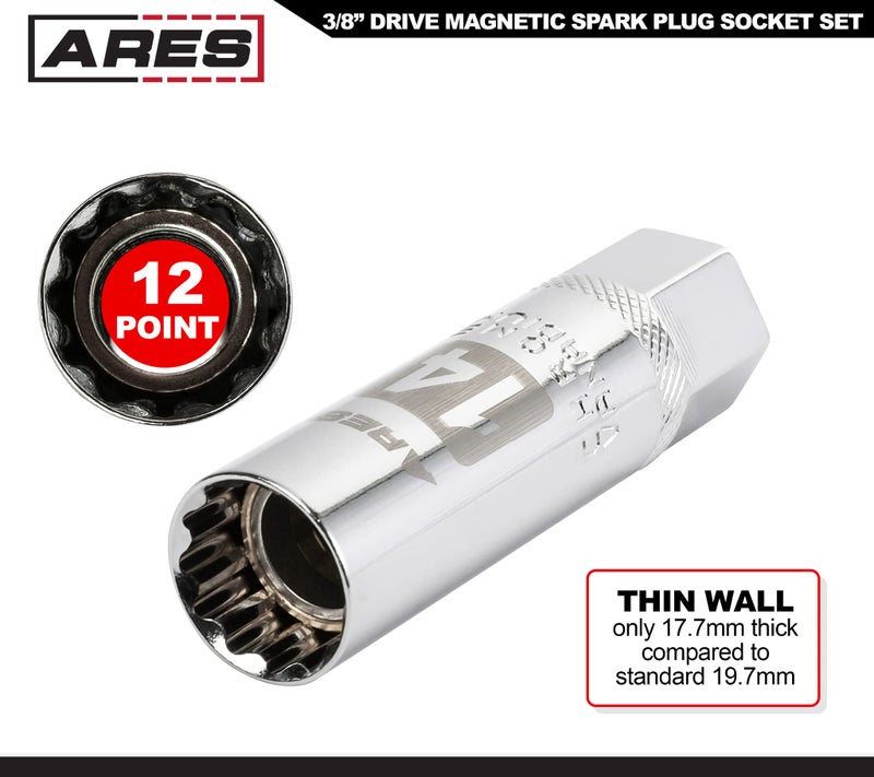 ARES 11016-5-Piece Magnetic Spark Plug Socket Set - Includes 14mm and 16mm Thin Wall Sockets and 9/16-inch, 5/8-inch, and 13/16-inch Sockets - Convenient Reusable Storage Rail Included - Image 4