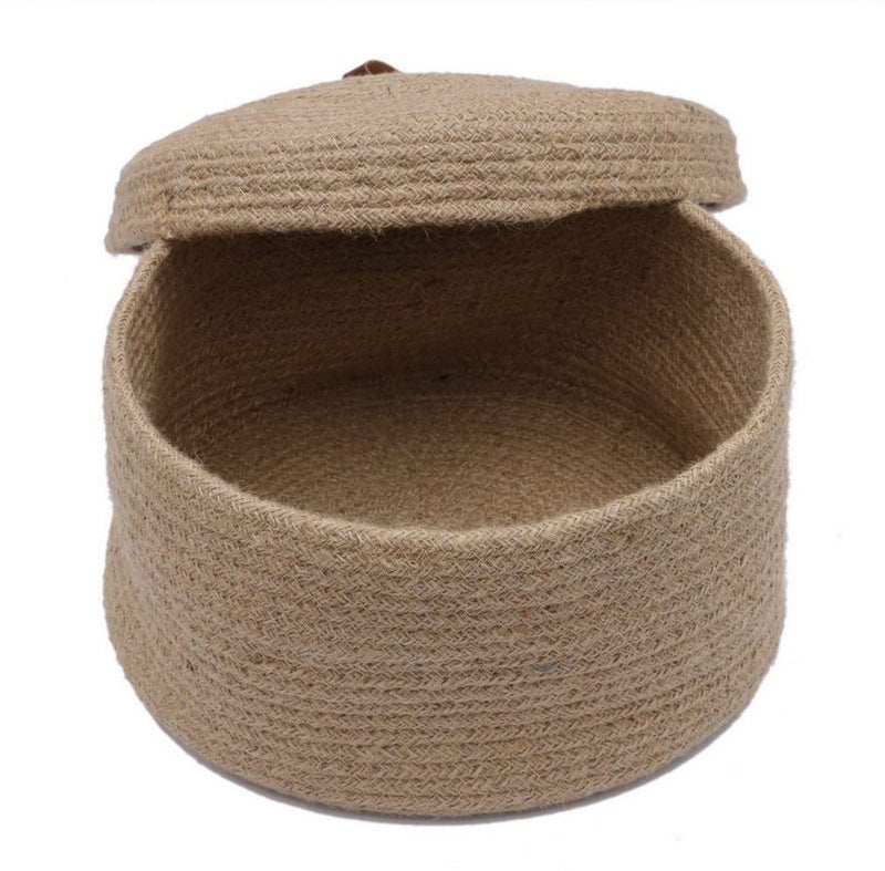 pepme Jute Round Storage Basket with Lid 9x9 inches beige  - Image 4