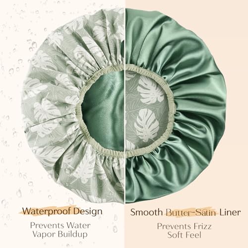 Yanibest Shower Cap for Women - Hair Satin Bonnet Shower Cap for Women Waterproof Extra Large Double Layer Reusable Adjustable for Braids Long Hair - Image 3