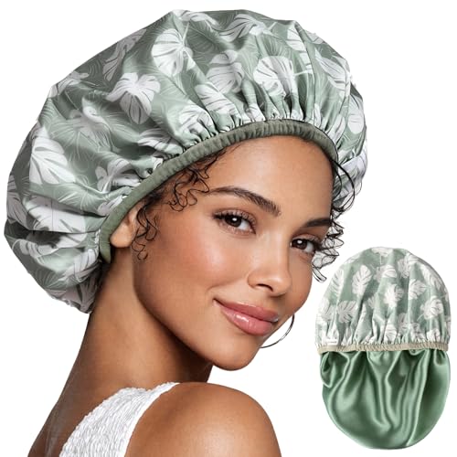 Yanibest Shower Cap for Women - Hair Satin Bonnet Shower Cap for Women Waterproof Extra Large Double Layer Reusable Adjustable for Braids Long Hair - Image 1