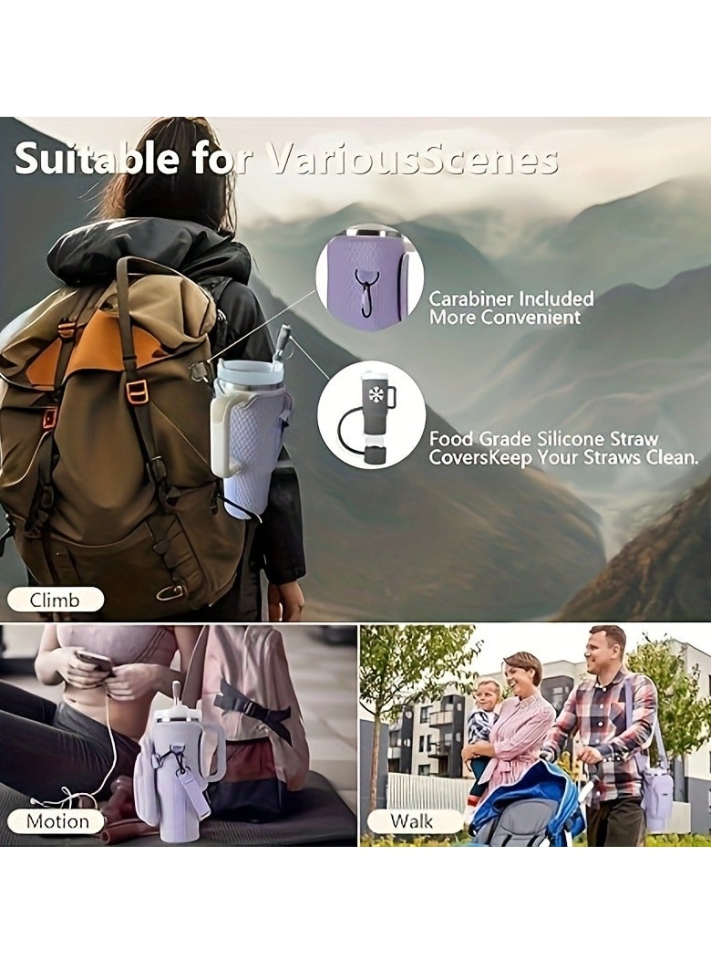 EVEREEN 2 in 1 Water Bottle Holder with Pouch Pocket for Stanley 40 oz Tumbler, Water Bottle Carrier Bag for Stanley Cup Accessories, Water Bottle Sling Bag with Large Pouch & Strap for Phone, Cards, Key,3D Diamond Embossing  - Image 4