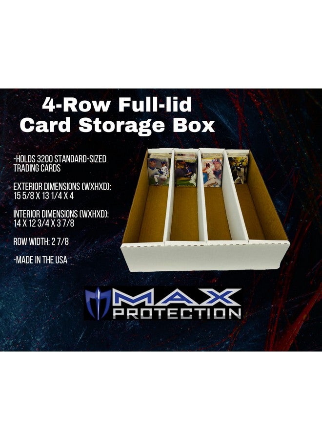 Max Protection (3) 4 Row Trading Card Storage Box Durable Cardboard Box For Sports Card Collection 200 Lb. Test Strength Full Lid Design. Made In The Usa - Image 2