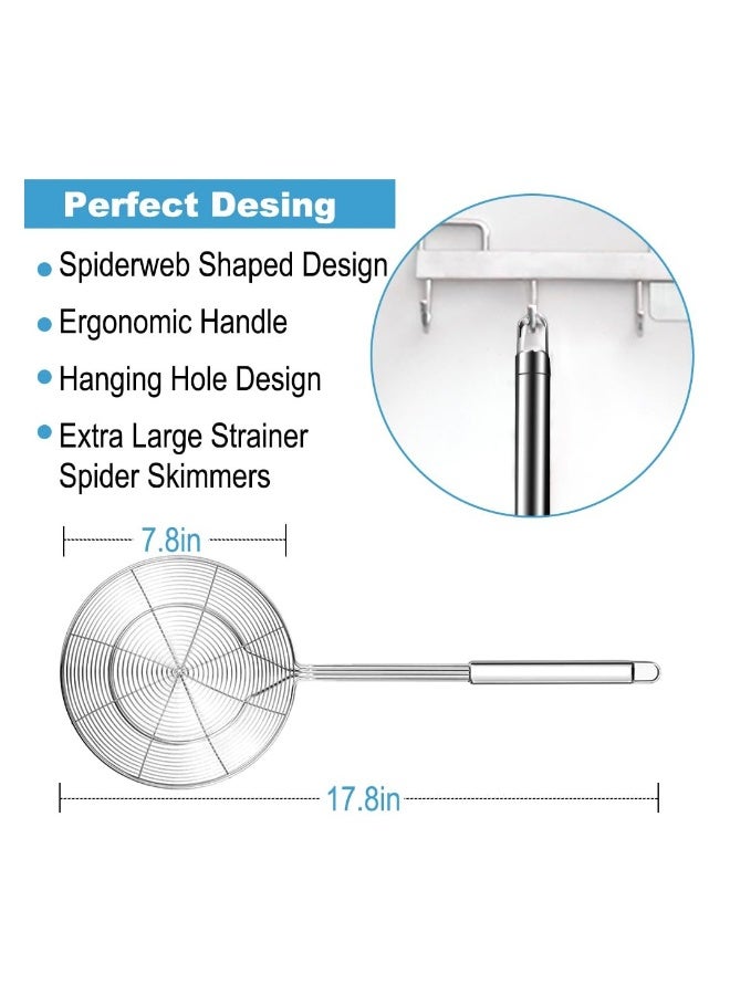 Large Stainless Steel Spider Strainer Skimmer | 7.8 Inch Basket for Frying and Cooking | Long Handle Kitchen Utensil for Draining and Straining  - Image 3