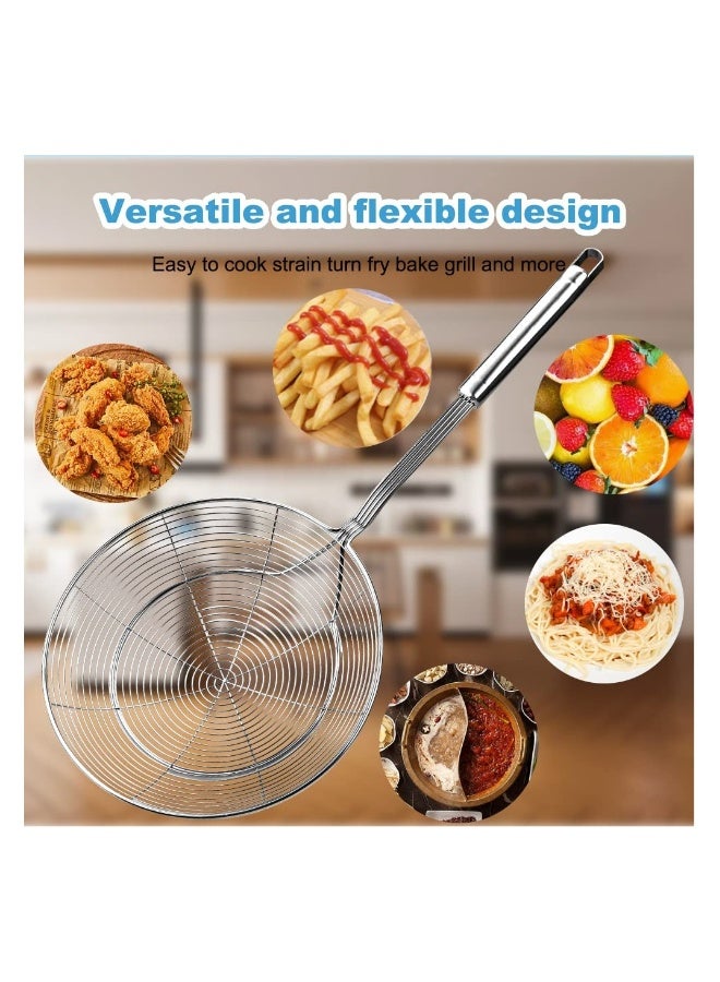 Large Stainless Steel Spider Strainer Skimmer | 7.8 Inch Basket for Frying and Cooking | Long Handle Kitchen Utensil for Draining and Straining  - Image 4