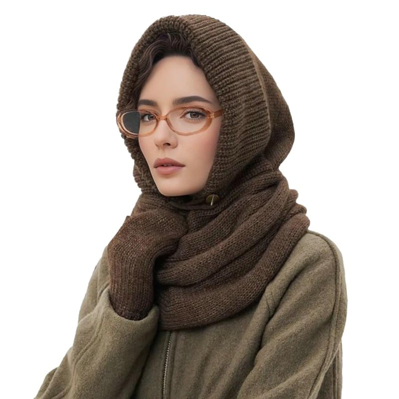 Upbull Fuzzy Balaclava Hood Hat Scarf Women 2 in 1 Hooded Scarf Winter Beanie Hats Beanies Knitted Crochet Hat Scarfs Set - Image 2