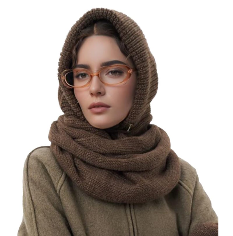 Upbull Fuzzy Balaclava Hood Hat Scarf Women 2 in 1 Hooded Scarf Winter Beanie Hats Beanies Knitted Crochet Hat Scarfs Set - Image 1