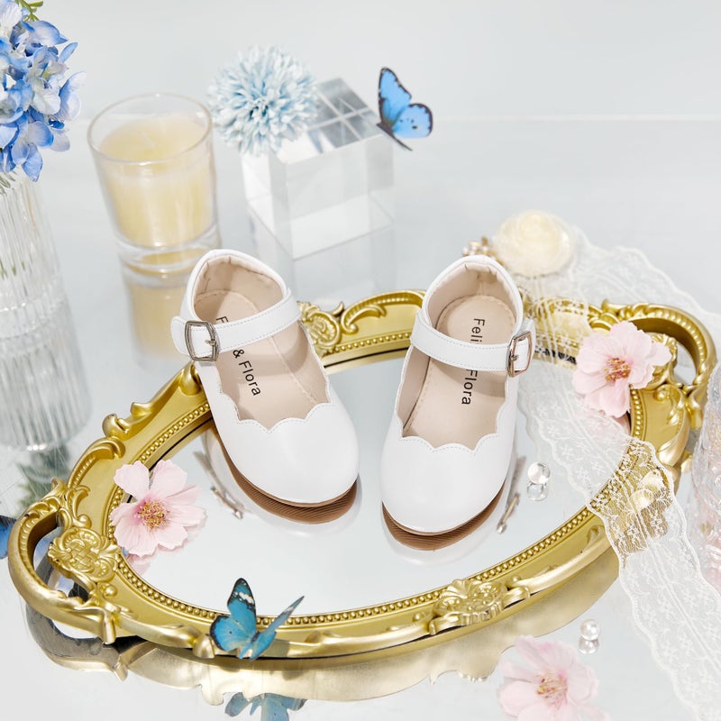 Felix & Flora Girls Toddler Little Ballet Shoes Size 8 - Flower Girls Mary Jane Flats Dress Shoes Party Wedding(White,8 Toddler) - Image 3