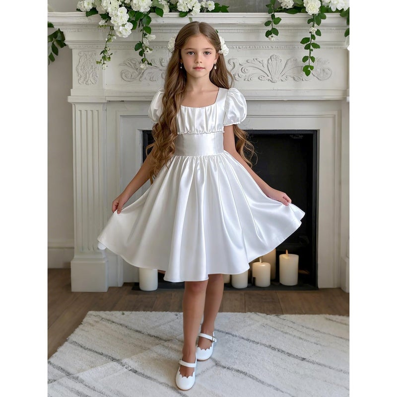 Felix & Flora Girls Toddler Little Ballet Shoes Size 8 - Flower Girls Mary Jane Flats Dress Shoes Party Wedding(White,8 Toddler) - Image 2