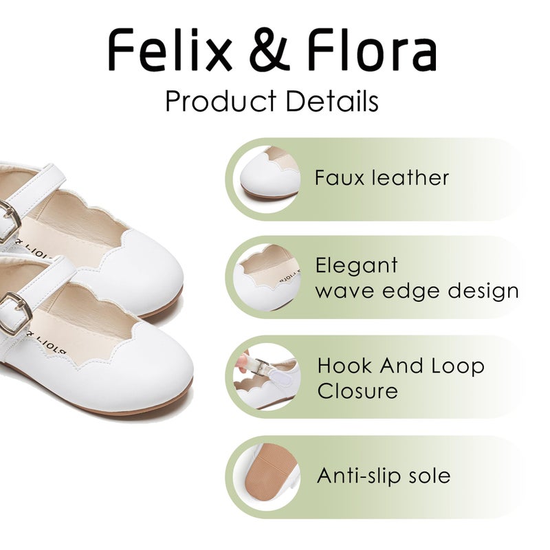 Felix & Flora Girls Toddler Little Ballet Shoes Size 8 - Flower Girls Mary Jane Flats Dress Shoes Party Wedding(White,8 Toddler) - Image 5