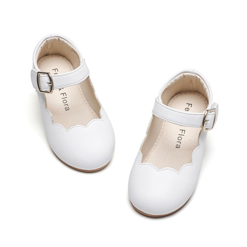Felix & Flora Girls Toddler Little Ballet Shoes Size 8 - Flower Girls Mary Jane Flats Dress Shoes Party Wedding(White,8 Toddler) - Image 1