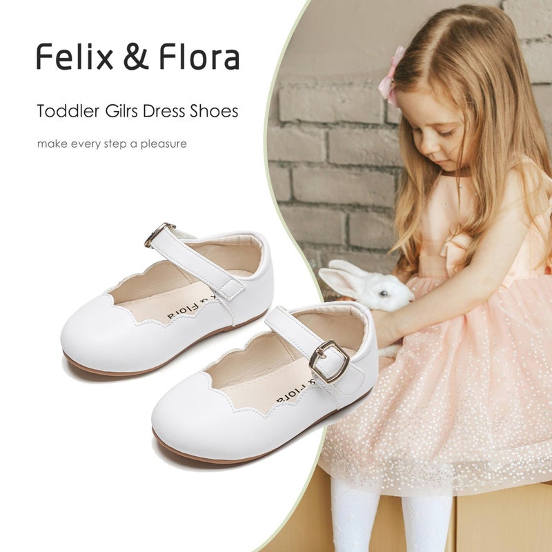 Felix & Flora Girls Toddler Little Ballet Shoes Size 8 - Flower Girls Mary Jane Flats Dress Shoes Party Wedding(White,8 Toddler) - Image 4