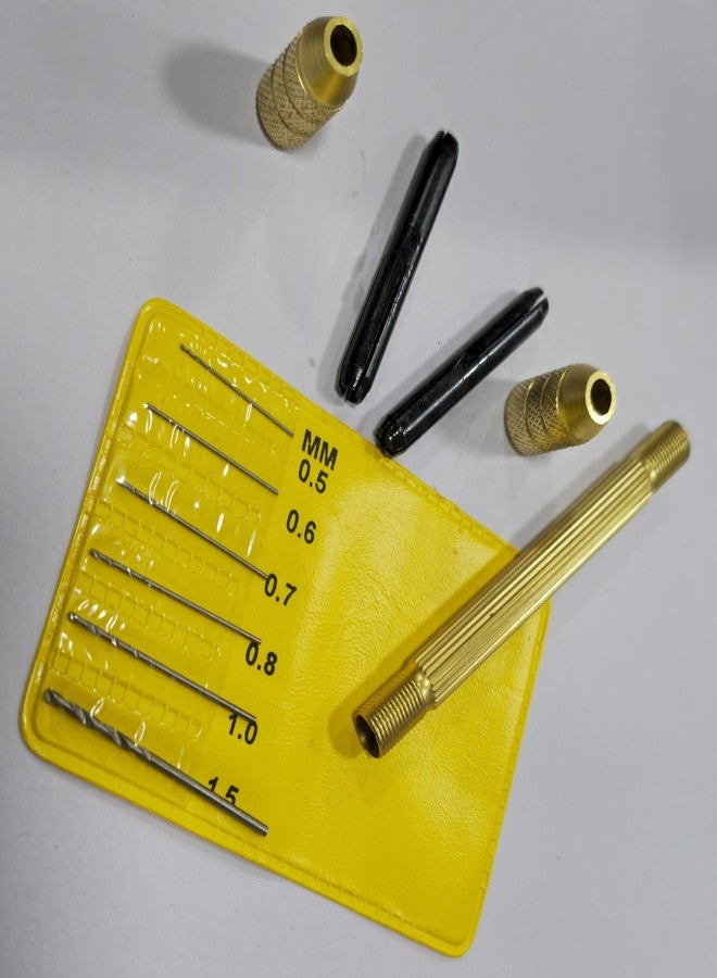 Khayl Manual Brass Pin Vise with 2 Collets, 4 Jaws, 6 Piece Drill Bit Set (0.5mm, 0.6mm, 0.7mm, 0.8mm, 1mm, 1.5mm), Jewelry Tool for Watch Repair - Image 1