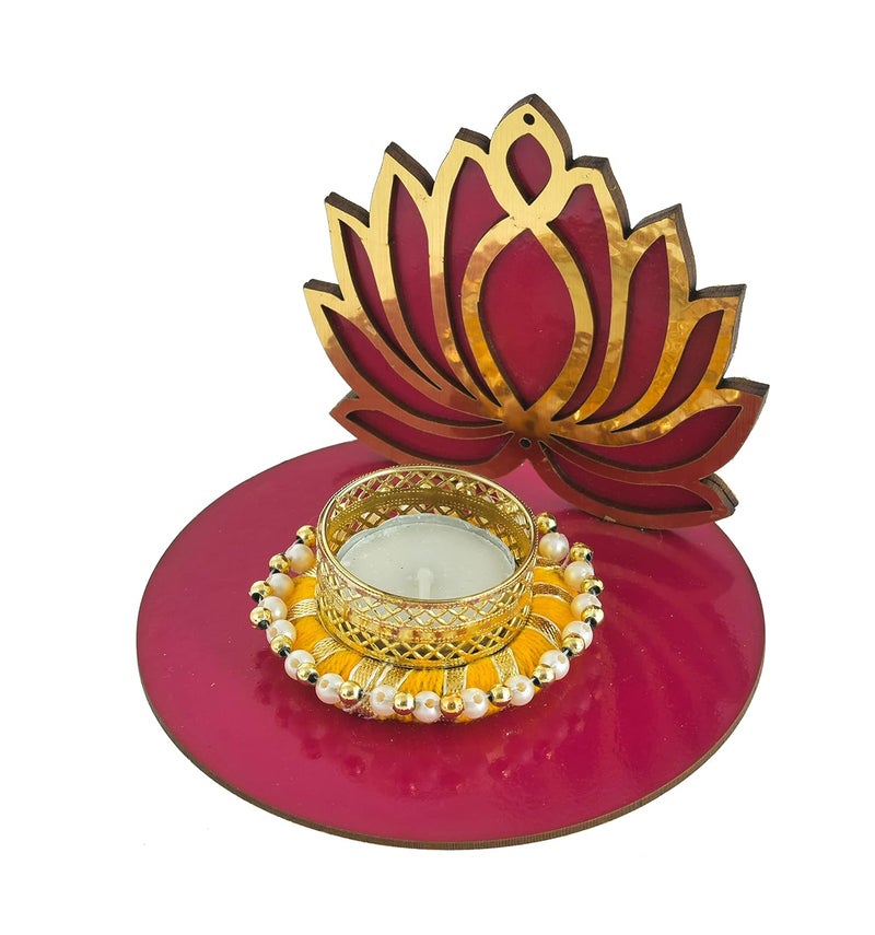 BENAVJI Heavy Lotus Design Handmade Tea Light Candles Holder for Diwali Decoration Decorative Diya Tealight Candle Holder Diwali Diya for Home Decoration Including Tea Lights  - Image 2