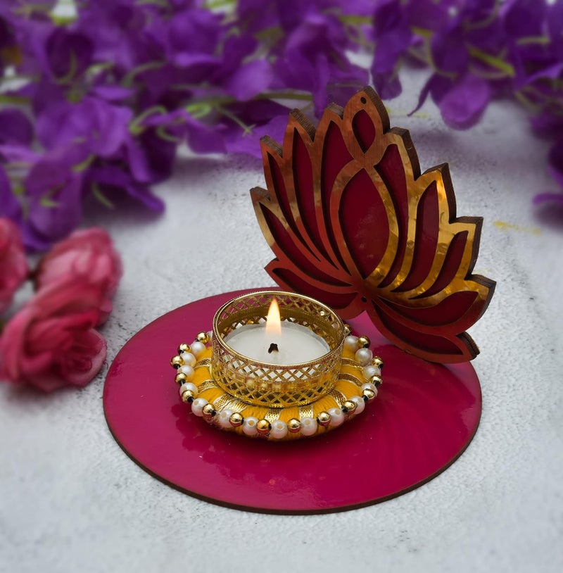 BENAVJI Heavy Lotus Design Handmade Tea Light Candles Holder for Diwali Decoration Decorative Diya Tealight Candle Holder Diwali Diya for Home Decoration Including Tea Lights  - Image 4