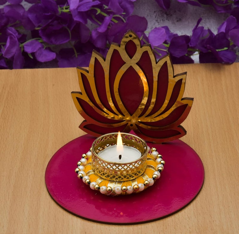 BENAVJI Heavy Lotus Design Handmade Tea Light Candles Holder for Diwali Decoration Decorative Diya Tealight Candle Holder Diwali Diya for Home Decoration Including Tea Lights  - Image 1