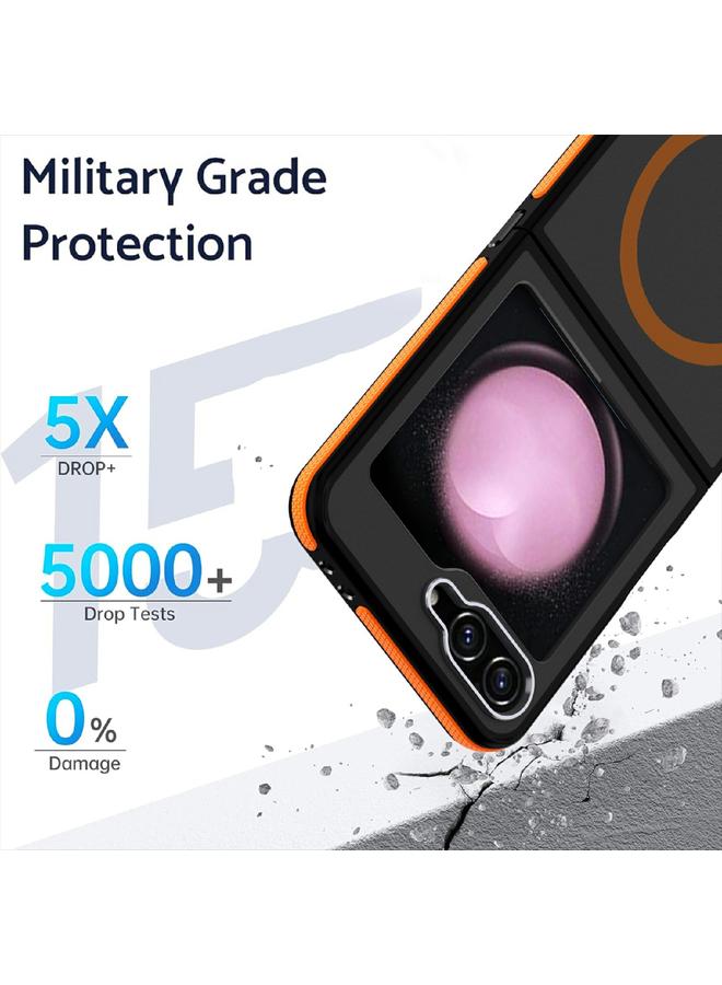 اس-توب جراب لهاتف Samsung Galaxy Z Flip6 ثنائي اللون بملمس جلدي وغطاء كامل MagSafe - Image 5