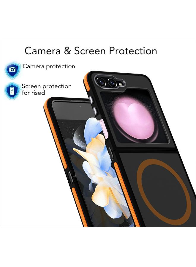 اس-توب جراب لهاتف Samsung Galaxy Z Flip6 ثنائي اللون بملمس جلدي وغطاء كامل MagSafe - Image 4