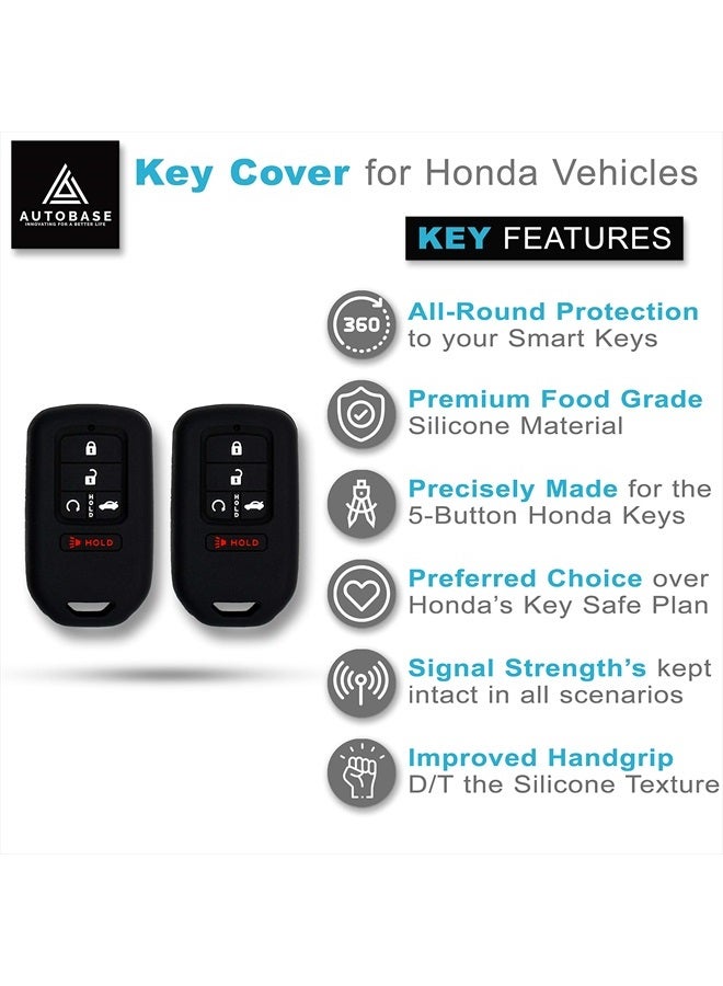 Autobase Silicone Key Fob Cover for Honda Accord Civic CR-V CRV Pilot Passport Insight EX EX-L Touring | Car Accessory | Key Protection Case - 2 Pcs (Black) - Image 3