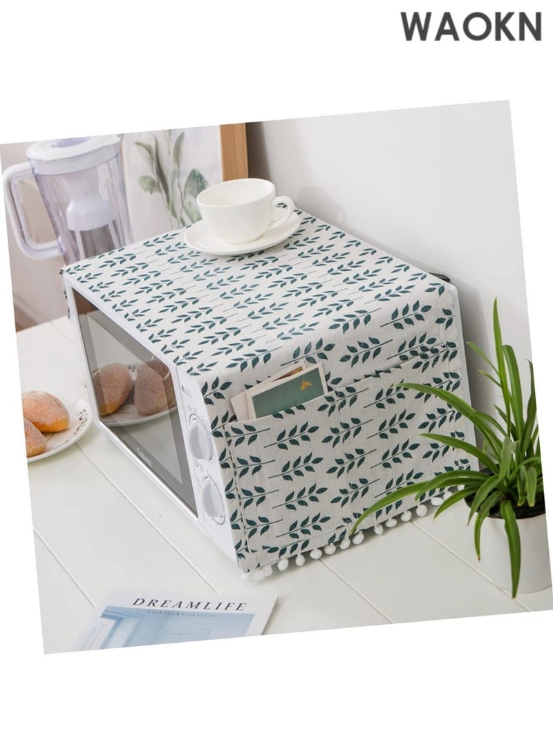 WAOKN Green printed multi-purpose non-slip microwave oven dust cover Microwave Oven Cover Green Wheat Design Cotton Linen Hood Microwave Oven Protective Cover Kitchen Decor for Kitchen for Use - Image 2