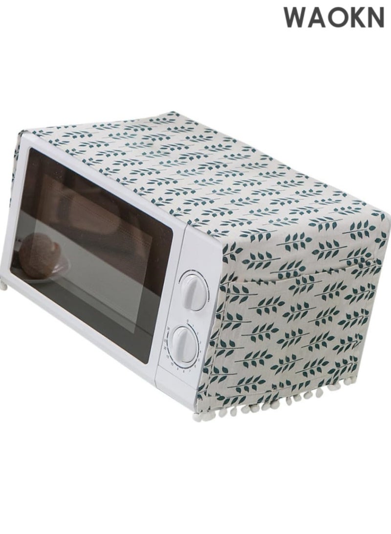 WAOKN Green printed multi-purpose non-slip microwave oven dust cover Microwave Oven Cover Green Wheat Design Cotton Linen Hood Microwave Oven Protective Cover Kitchen Decor for Kitchen for Use - Image 1