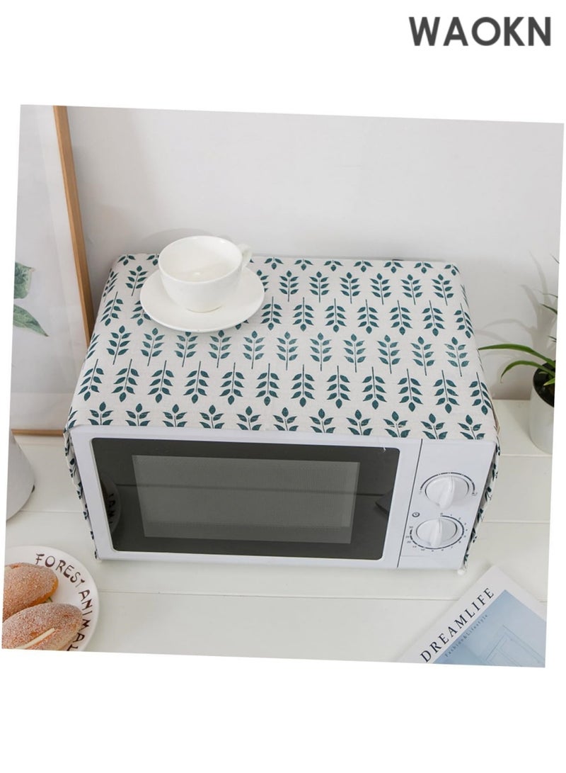 WAOKN Green printed multi-purpose non-slip microwave oven dust cover Microwave Oven Cover Green Wheat Design Cotton Linen Hood Microwave Oven Protective Cover Kitchen Decor for Kitchen for Use - Image 4