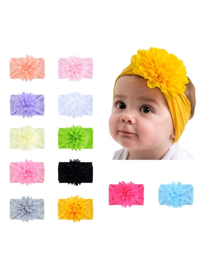12 Pieces Baby Girl Floral Nylon Headbands Newborn Chiffon Flower Elastic Nylon Hair Bands