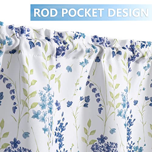 ZJDECOR Blue Colorful Floral Tie Up Kitchen Curtain Valance Botanical Flower Leaves Print, Farmhouse Rod Pocket Small Curtains for Kitchen Cafe Bathroom Window Treatment, 56" x 15", Watercolor, 1 Panel - Image 3