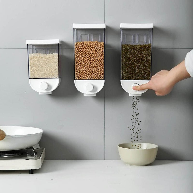 Set of 3 Cereal and Pulses Dispenser Wall Mounted with 1L Double Adhesive – Wall Mounted Design for Organizing and Storing Oats, Rice, Dry Food – Multiple Colors Available