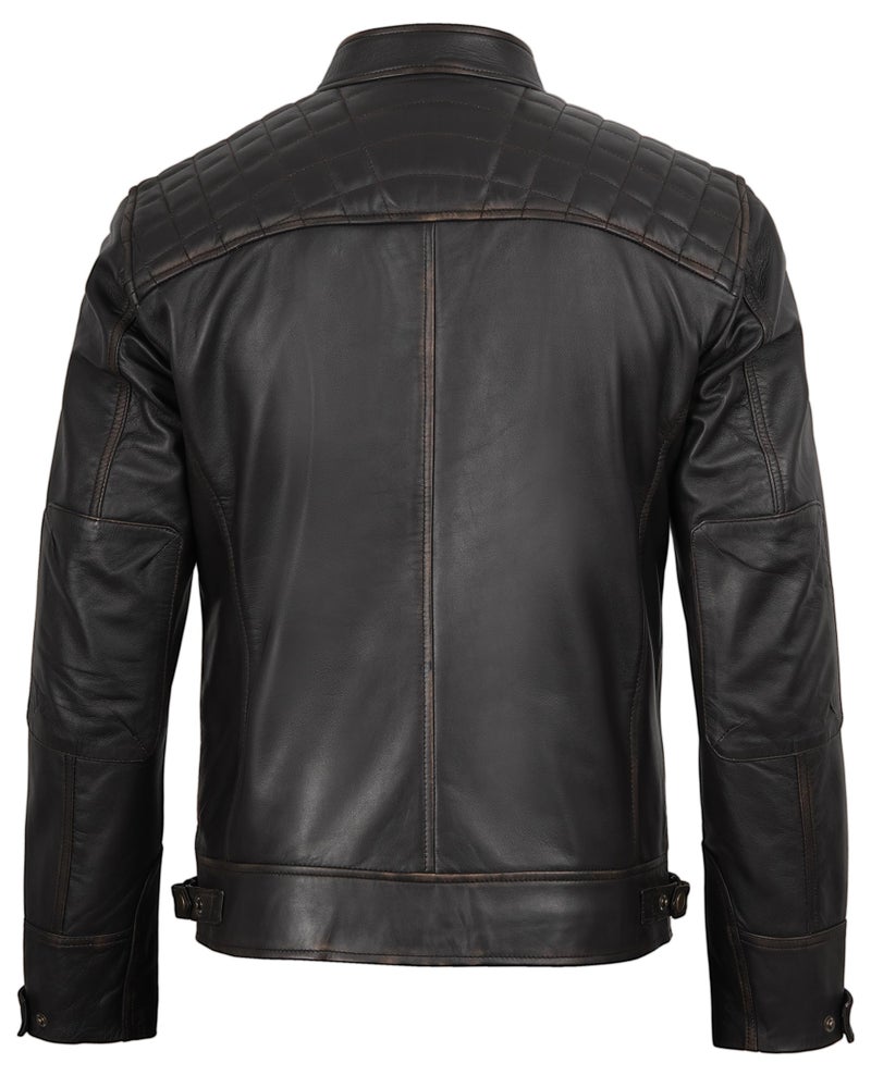 fjackets Real Lambskin Leather Biker Jacket — Quilted Cafe Racer Zip Up Moto Mens Biker Jacket | [1100115] Johnson Ruboff, XL - Image 5