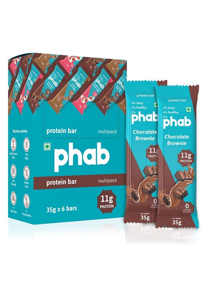 Phab Chocolate Brownie 11G Protein Bars (Pack Of 6), Pea Isolate, High Fiber, No Preservatives For Energy, Fitness & Immunity With Goodness Of Dates & Cocoa Powder, 210 Gm - Image 1