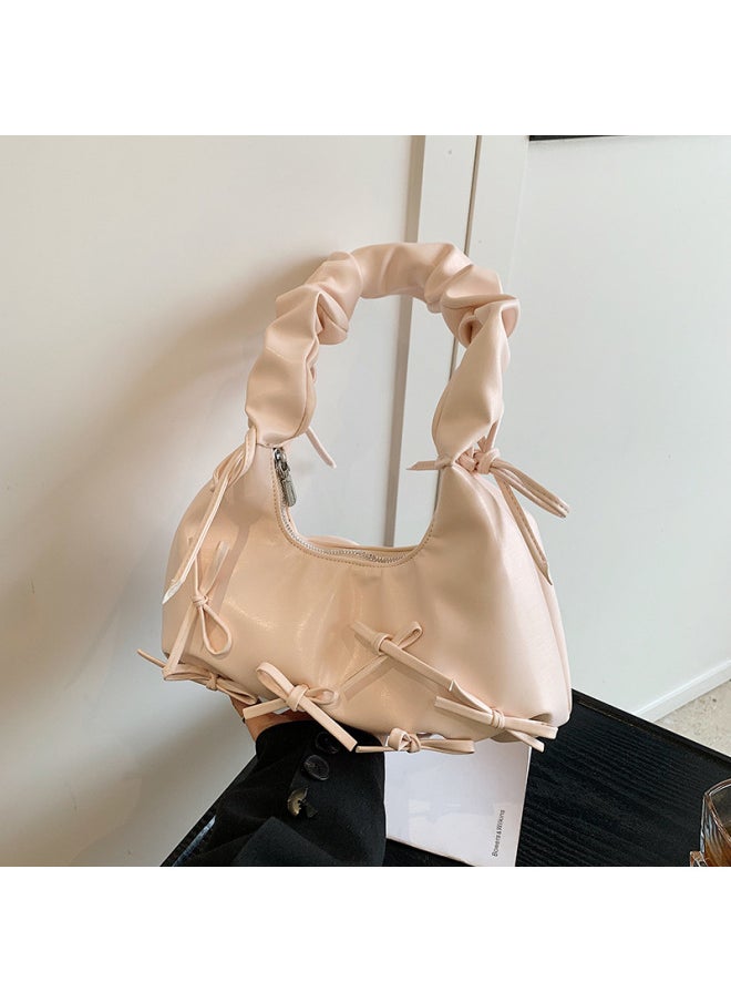 Generic - Niche Pleated Bow Women's Hand Bag 2025 Spring Korean Underarm Bag Single Shoulder Cloud Bag-Color:Pink - Image 1