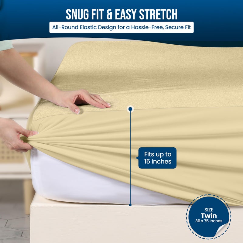 Utopia Bedding Waterproof Mattress Protector Twin Size, Premium Terry Mattress Cover 200 GSM, Breathable, Fitted Style with Stretchable Pockets (Beige) - Image 3
