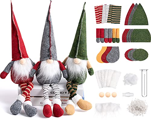 Threan 3 Set DIY Gnome Kit Elf Gnome Plush Crafts Felt Christmas Ornaments Sewing Craft DIY Ornaments for AdultsClassic Style - Image 1
