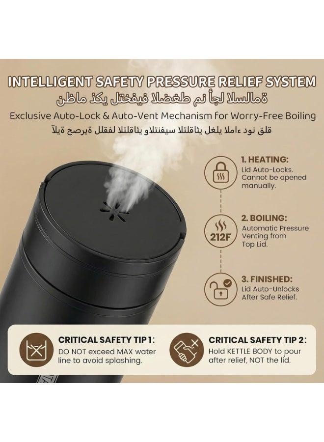 450ml Portable Travel Electric Kettle, 4 Temperature Settings Mini Water Boiler, 304 Stainless Steel Auto Shut-Off & Boil-Dry Protection, Includes Storage Pouch & Cleaning Brush（220V） - Image 4