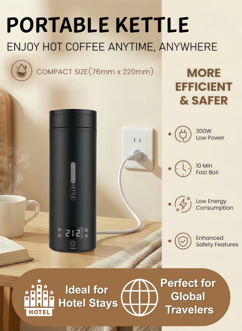 450ml Portable Travel Electric Kettle, 4 Temperature Settings Mini Water Boiler, 304 Stainless Steel Auto Shut-Off & Boil-Dry Protection, Includes Storage Pouch & Cleaning Brush（220V） - Image 1